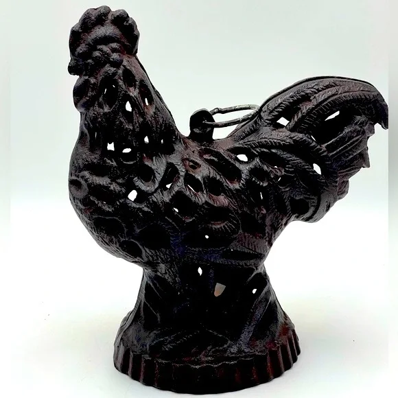 Vintage Rooster Chicken Lantern: Bronze Cast Iron Votive Tea Light Candle Holder